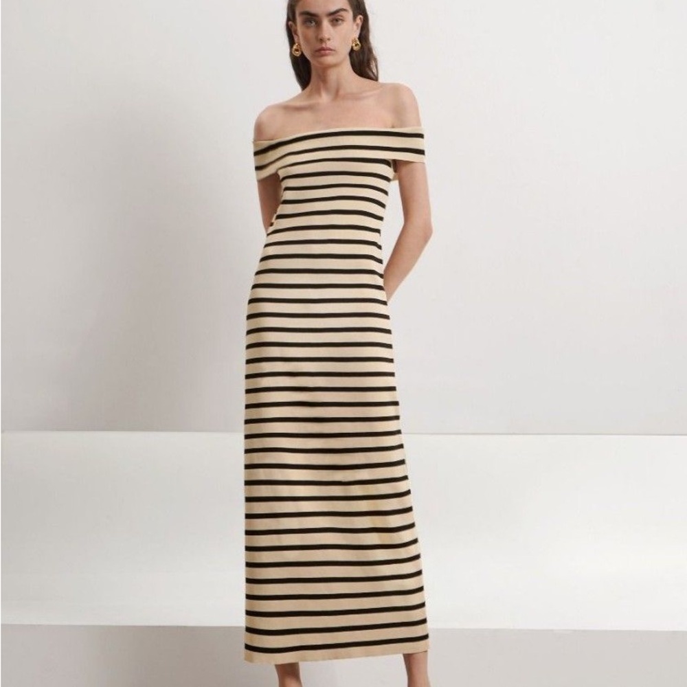Saturday Club Striped black and cream knit maxi dress